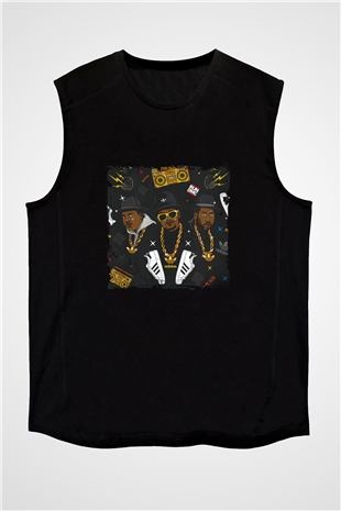 Run DMC Baskılı Unisex Siyah Kolsuz Tişört