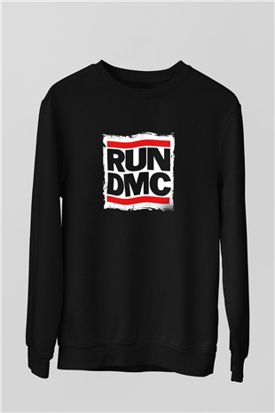 Run DMC Baskılı Unisex Siyah Sweatshirt