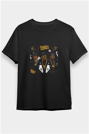 Run DMC Baskılı Unisex Siyah Tişört