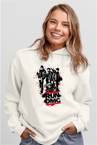 Run DMC Beyaz Unisex Kapşonlu Sweatshirt