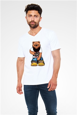 Run DMC Beyaz Unisex V Yaka Tişört T-Shirt