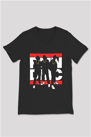 Run DMC Siyah Unisex V Yaka Tişört