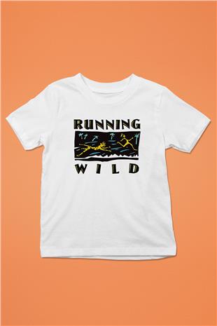 Running Wild Baskılı Beyaz Unisex Beyaz Çocuk Tişört - Tshirt