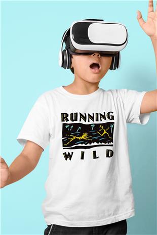 Running Wild Baskılı Beyaz Unisex Beyaz Çocuk Tişört - Tshirt