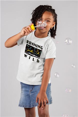Running Wild Baskılı Beyaz Unisex Beyaz Çocuk Tişört - Tshirt