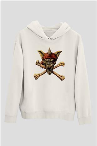 Running Wild Baskılı Beyaz Unisex Kapüşonlu Sweatshirt