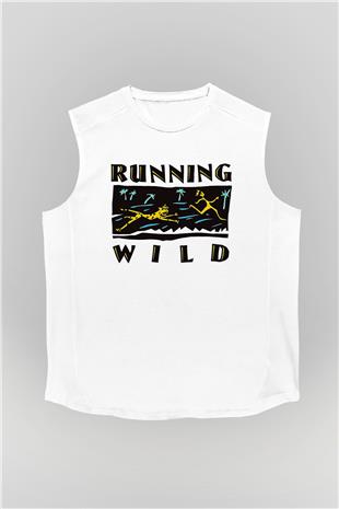 Running Wild Baskılı Beyaz Unisex Kolsuz Tişört - Tshirt