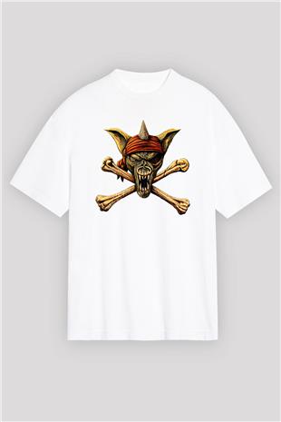 Running Wild Baskılı Beyaz Unisex Oversize Tişört - Tshirt