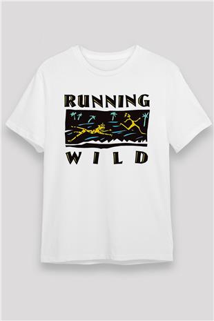 Running Wild Baskılı Unisex Beyaz Tişört - Tshirt