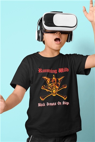 Running Wild Baskılı Unisex Siyah Çocuk Tişört - Tshirt