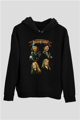 Running Wild Baskılı Unisex Siyah Kapüşonlu Sweatshirt