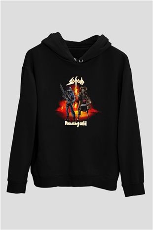 Running Wild Baskılı Unisex Siyah Kapüşonlu Sweatshirt