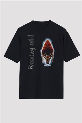 Running Wild Baskılı Unisex Siyah Oversize Tişört - Tshirt