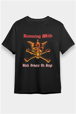 Running Wild Baskılı Unisex Siyah Tişört - Tshirt