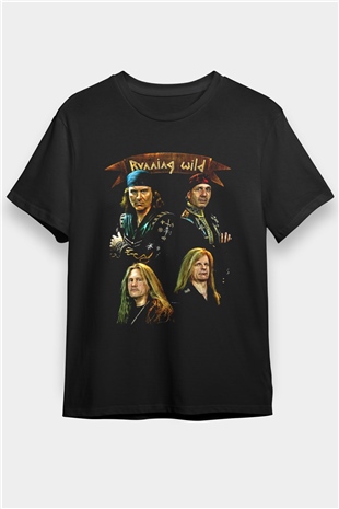 Running Wild Baskılı Unisex Siyah Tişört - Tshirt