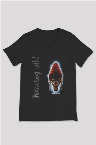 Running Wild Baskılı Unisex Siyah V Yaka Tişört - Tshirt