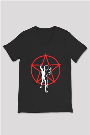 Rush Siyah Unisex V Yaka Tişört T-Shirt