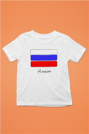 Rusya Baskılı Beyaz Unisex Çocuk Tişört