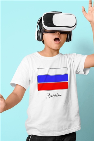 Rusya Baskılı Beyaz Unisex Çocuk Tişört
