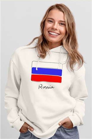 Rusya Beyaz Unisex Kapşonlu Sweatshirt