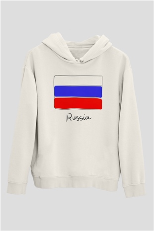 Rusya Beyaz Unisex Kapşonlu Sweatshirt