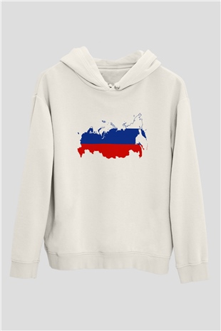 Rusya Beyaz Unisex Kapşonlu Sweatshirt