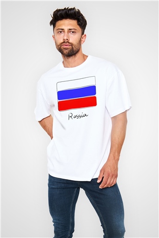 Rusya Beyaz Unisex Oversize Tişört T-Shirt