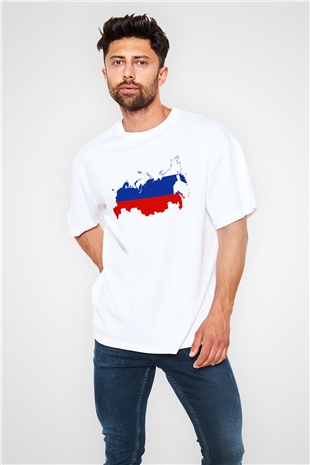 Rusya Beyaz Unisex Oversize Tişört T-Shirt