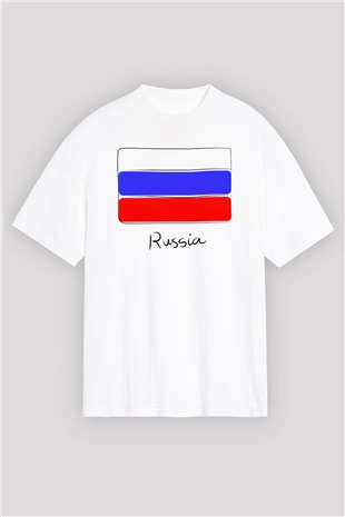 Rusya Beyaz Unisex Oversize Tişört T-Shirt