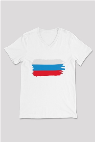 Rusya Beyaz Unisex V Yaka Tişört T-Shirt