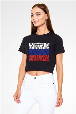 Rusya Siyah Crop Top Tişört