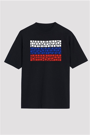 Rusya Siyah Unisex Oversize Tişört T-Shirt