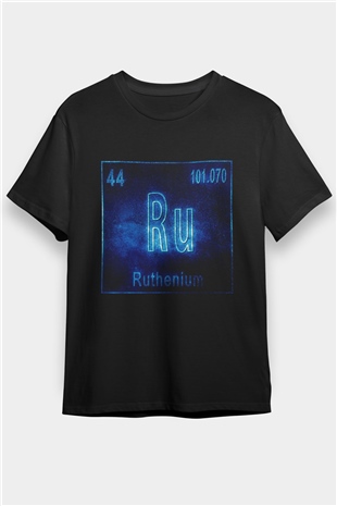 Rutenyum Atom Numarası Baskılı Unisex Siyah Tişört