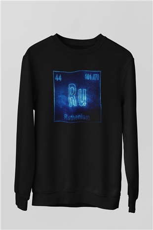 Rutenyum Atom Numarası Baskılı Unisex Siyah Sweatshirt
