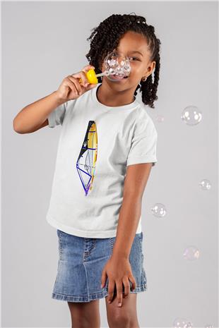 Rüzgar Sörfü Baskılı Unisex Beyaz Çocuk Tişört - Tshirt