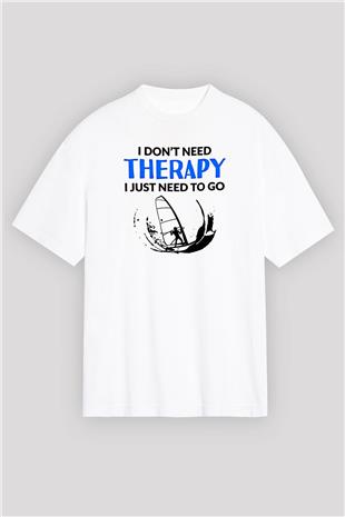 Rüzgar Sörfü Baskılı Unisex Beyaz Oversize Tişört - Tshirt