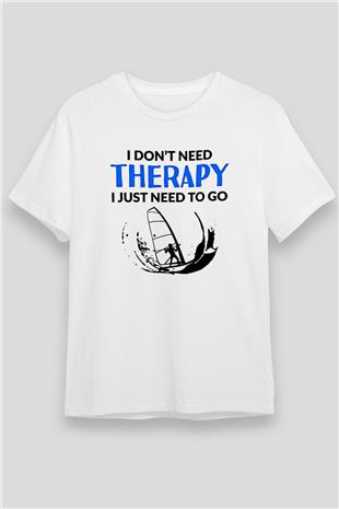 Rüzgar Sörfü Baskılı Unisex Beyaz Tişört - Tshirt