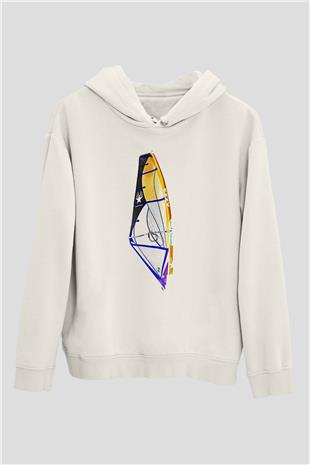Rüzgar Sörfü Baskılı Unisex Ekru Hoodie