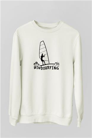Rüzgar Sörfü Baskılı Unisex Ekru Sweatshirt