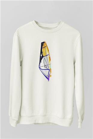 Rüzgar Sörfü Baskılı Unisex Ekru Sweatshirt