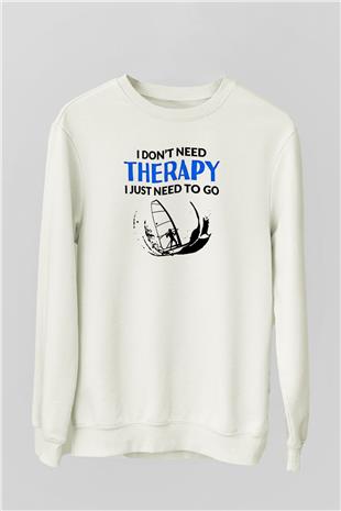 Rüzgar Sörfü Baskılı Unisex Ekru Sweatshirt
