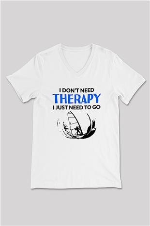 Rüzgar Sörfü Baskılı Unisex V Yaka Tişört - Tshirt