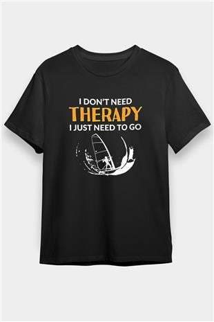 Rüzgar Sörfü - Windsurf Baskılı Unisex Siyah Tişört - Tshirt