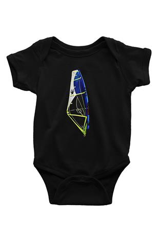 Rüzgar Sörfü - Windsurf Baskılı Unisex Siyah Bebek Body - Zıbın