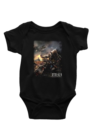 S.T.A.L.K.E.R. Baskılı Siyah Bebek Body - Zıbın