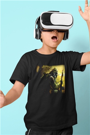 S.T.A.L.K.E.R. Baskılı Siyah Unisex Çocuk Tişört