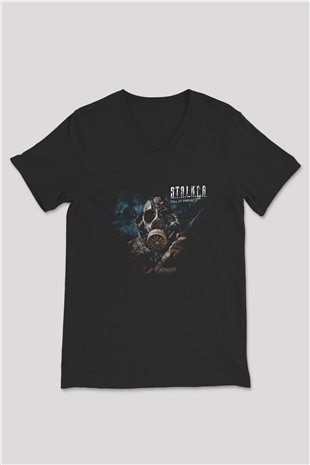 S.T.A.L.K.E.R. Siyah Unisex V Yaka Tişört