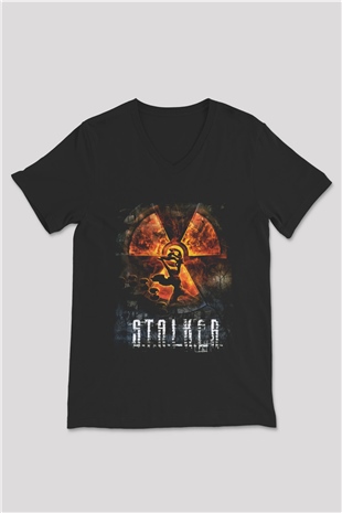 S.T.A.L.K.E.R. Siyah Unisex V Yaka Tişört