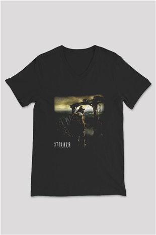 S.T.A.L.K.E.R. Siyah Unisex V Yaka Tişört T-Shirt