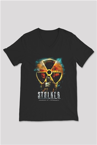 S.T.A.L.K.E.R. Siyah Unisex V Yaka Tişört